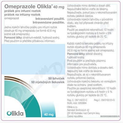 Omeprazole Olikla 40mg inf.plv.sol.50