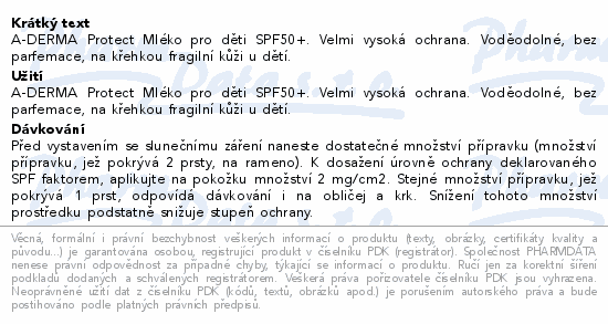 A-DERMA Protect Mléko pro děti SPF50+ 250ml