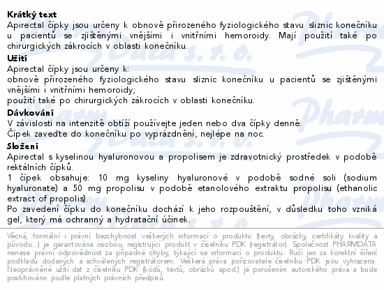 Apirectal Rektální čípky s kys.hyal.a propol.10ks