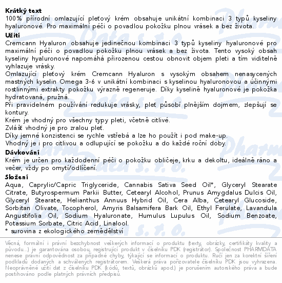 Annabis Cremcann hyaluron.krém proti vráskám 50ml