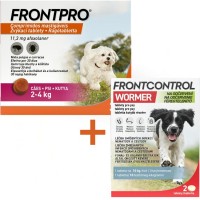Frontpro 11.3mg 2-4kg 3 žvýkací tablety + Frontcontrol Wormer pro psy 2 tablety