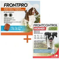 Frontpro 68mg 10-25kg 3 žvýkací tablety + Frontcontrol Wormer pro psy 2 tablety