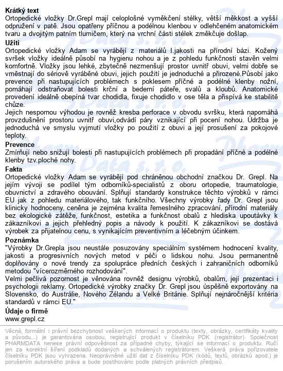 Dr.grepl Vložky Ortop.celkové Adam Vel.43 - popis