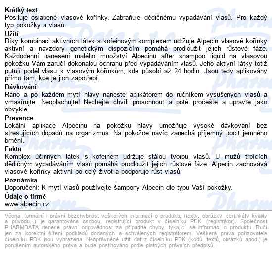 Alpecin Energizer Liquid Tonikum 200ml - popis