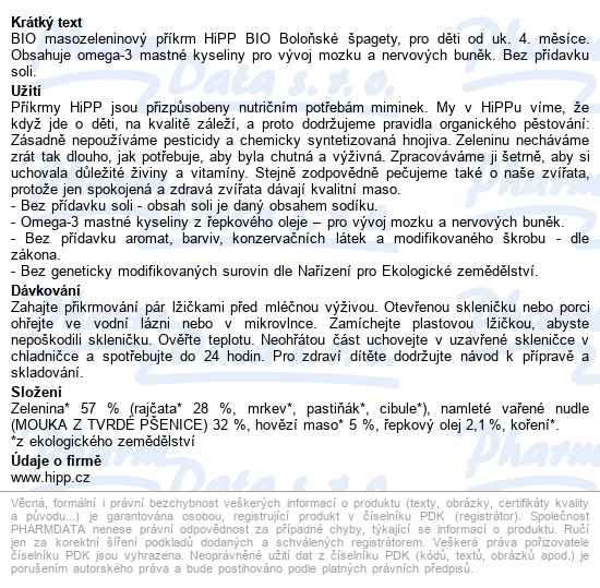 Hipp Boloňské špagety Bio 4m 190g - popis