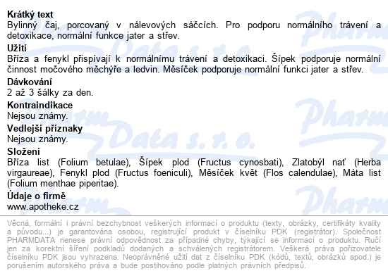 Apotheke Bio čistící čaj 20x1.5g - popis