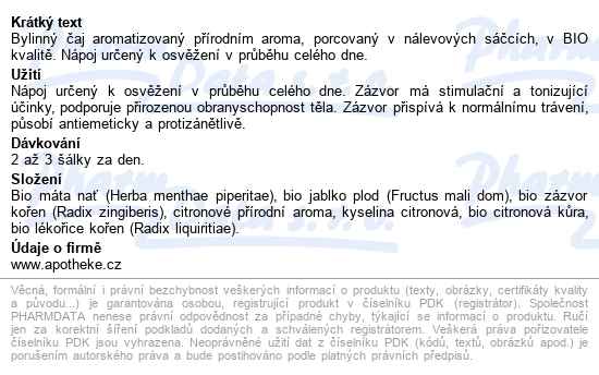 Apotheke Bio Zázvor.s Citronem A Mátou čaj 20x1.5g - popis