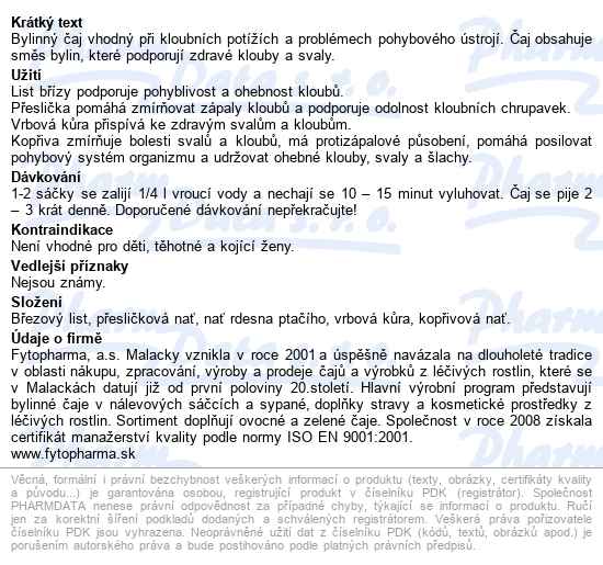Bylinná Směs Na Klouby A Svaly 20x1.25g Fytopharma - popis