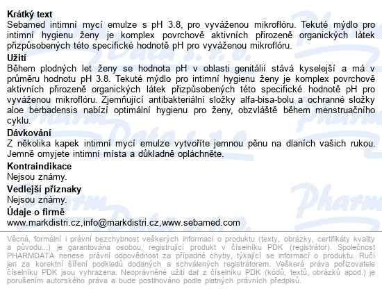 Sebamed Intimní Mycí Emulze Ph 3.8 200ml - popis
