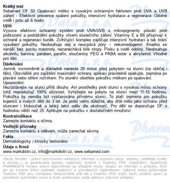 Sebamed Opalovací Mléko Of50 150ml - popis