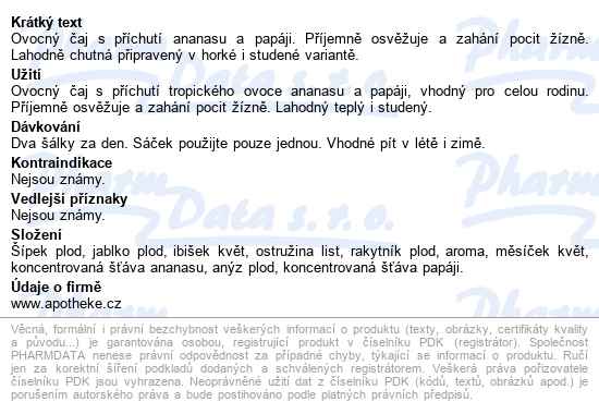 Apotheke Ananas A Papája čaj 20x2g - popis