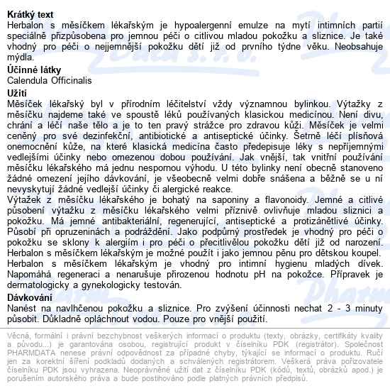 Herbalon S Měsíčkem Lékařským 200g - popis