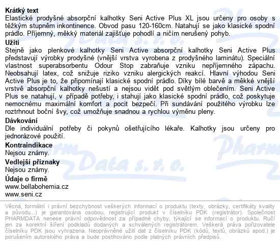 Seni Active Plus Extra Large kalhotky absorpční natahovací, boky 120-160cm,2000 - popis