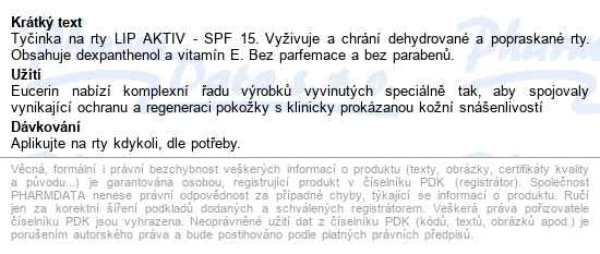 Eucerin Lip Aktiv Tyčinka Na Rty 4.8g - popis