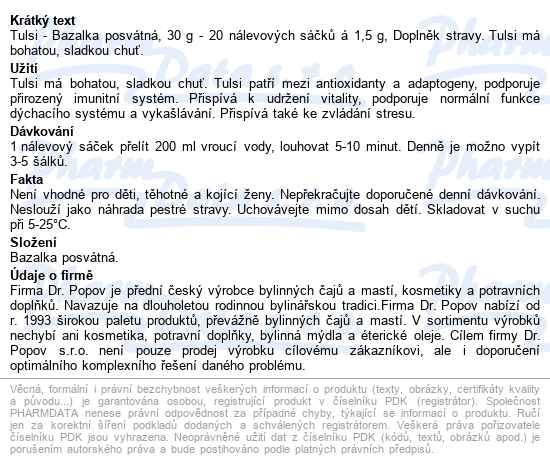 Dr.popov Tulsi Bazalka Posvátná 20x1.5g - popis