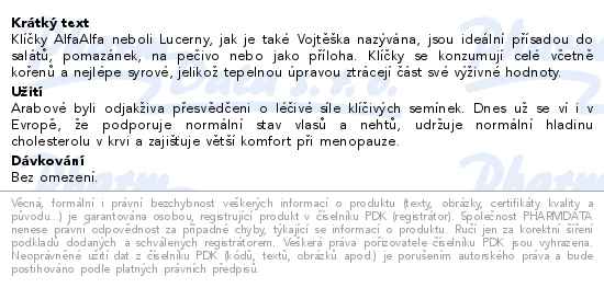Vojtěška Alfalfa semínka na klíčení BIO 200g Wolfberry - popis