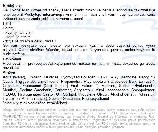 Diet Esthetic Gel Pro Zvětš. Excite Man Power 15ml - popis