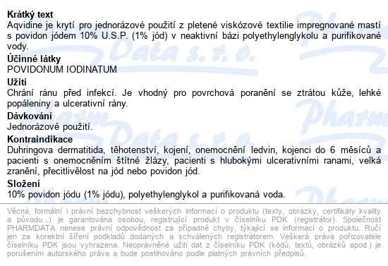 Aqvidine Povidon Jód Neadherentní Krytí Na Rány 9,5x9,5 cm, 10 ks/balení - popis