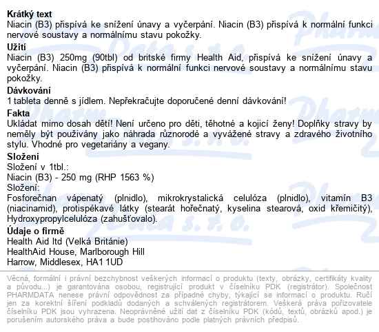 Vitamin B3 (niacin) 250mg Tbl.90 - popis