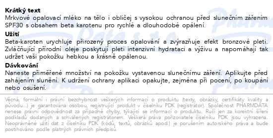 Vivaco Mrkvové opalovací mléko SPF30 150 ml - popis
