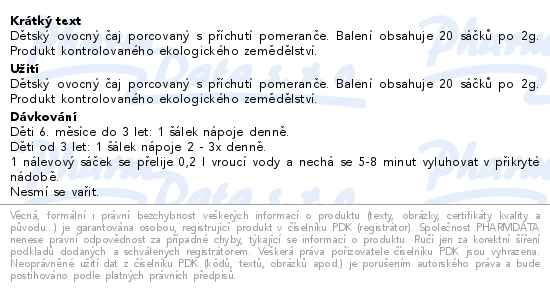 Megafyt Dětský čaj Pomeranč Bio 20x2g - popis