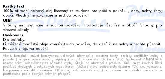 Clinical Ricinový olej za studena lisovaný 50 ml - popis
