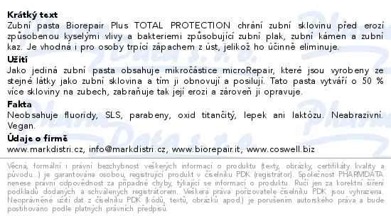 BioRepair Plus Total Protection zubní pasta 75ml - popis